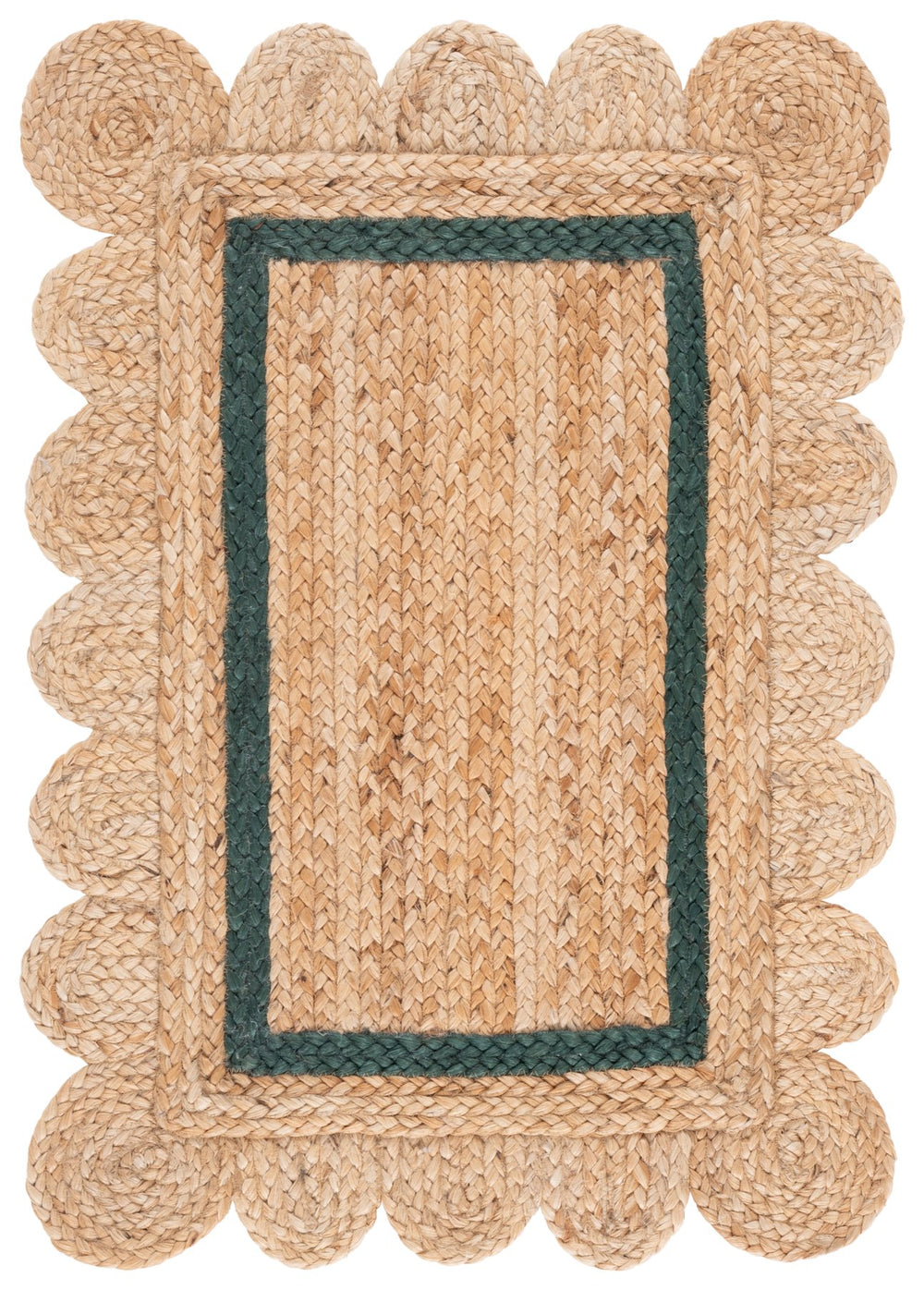 Safavieh Natural Hand‑Woven Round Jute Rug In Natural & Dark Green — Coastal, Low‑Profile, Eco-Friendly Style 6'-0" x 6'-0" NF896Y-6R