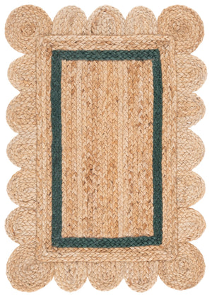 Safavieh Natural Hand‑Woven Round Jute Rug In Natural & Dark Green — Coastal, Low‑Profile, Eco-Friendly Style 6'-0" x 6'-0" NF896Y-6R