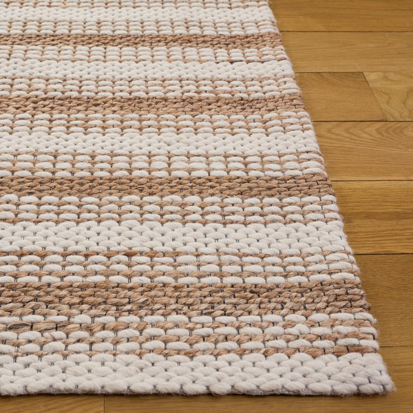 Safavieh Natural Hand-Loomed Ivory & Brown Striped Rug — Wool-Cotton Blend, Low-Profile Coastal Texture, Durable Elegance 6'-0" x 9'-0" NFB101A-6