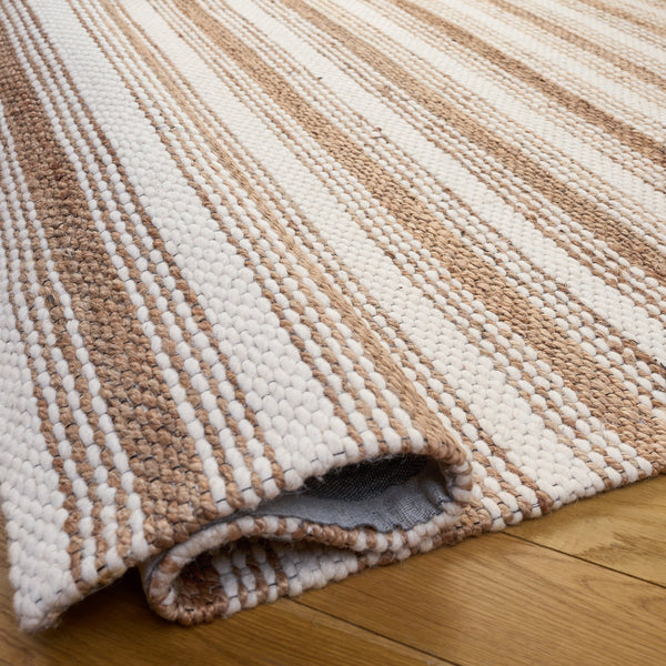Safavieh Natural Hand-Loomed Ivory & Brown Striped Rug — Wool-Cotton Blend, Low-Profile Coastal Texture, Durable Elegance 6'-0" x 9'-0" NFB101A-6