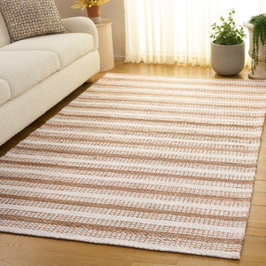Safavieh Natural Hand-Loomed Ivory & Brown Striped Rug — Wool-Cotton Blend, Low-Profile Coastal Texture, Durable Elegance 6'-0" x 9'-0" NFB101A-6