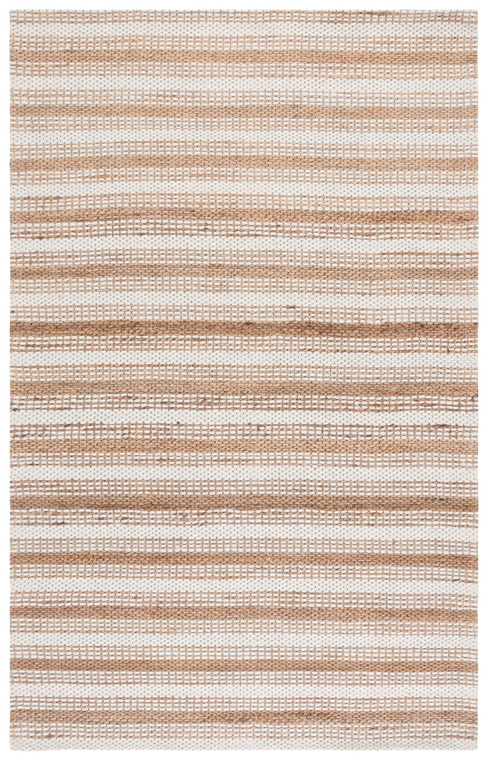 Safavieh Natural Hand‑Loomed Ivory Brown Striped Rug — Wool‑Cotton Blend, Low‑Profile Coastal Texture, Durable 6'-0" x 6'-0" NFB101A-6SQ