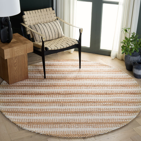 Safavieh Natural Hand-Loomed Ivory & Brown Striped Rug — Wool-Cotton Blend, Low-Profile Coastal Texture, Durable Elegance 6'-0" x 9'-0" NFB101A-6