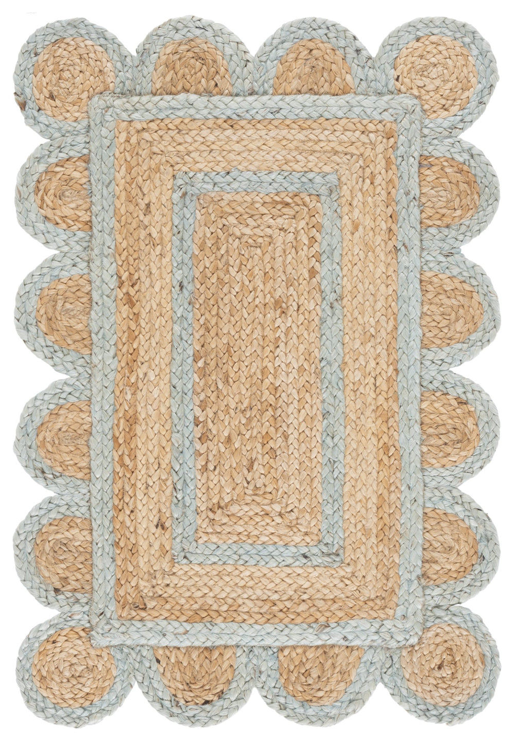 Safavieh Natural Handwoven Jute Area Rug With Light Blue Accents — Coastal Texture, Eco-Friendly Craftsmanship 4'-0" x 6'-0" NFB125K-4