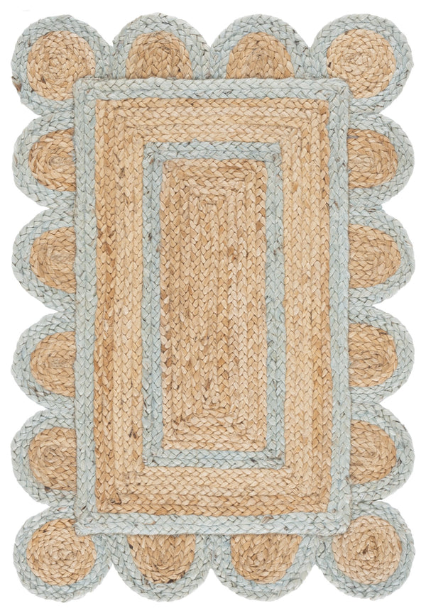 Safavieh Natural Hand‑Woven Jute Area Rug In Soft Natural & Light Blue — Coastal Texture, Durable Low Profile 6'-0" x 9'-0" NFB125K-6