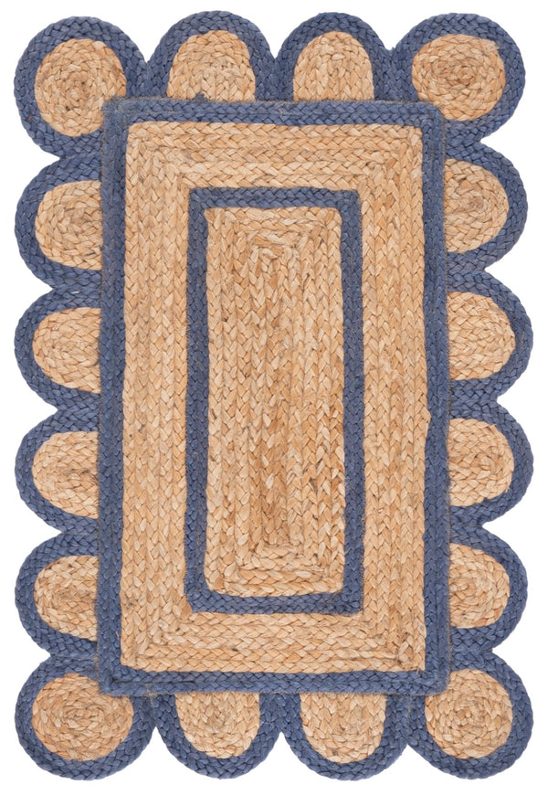 Safavieh Natural Handwoven Jute Area Rug - 3x5 Foot Ivory Charm For Rustic Home Decor Elegance Natural ,Blue Jute Nfb125m-4