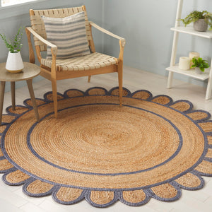 Safavieh Natural Handwoven Jute Area Rug - 3x5 Foot Ivory Charm For Rustic Home Decor Elegance Natural ,Blue Jute Nfb125m-4