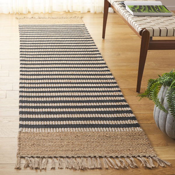 Safavieh Natural Handwoven Area Rug - Elegant Striped Design In Natural Tones, Perfect For Any Room Decor Natural ,Black 70% Jute 30% Cotton Nfb325z-6
