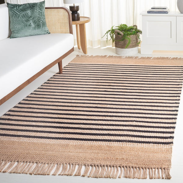 Safavieh Natural Handwoven Area Rug With Striped Design – Elegant Jute And Cotton Blend For Stylish Spaces Natural ,Black 70% Jute 30% Cotton Nfb325z-5