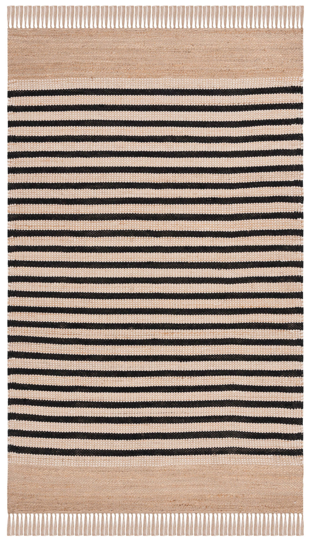 Safavieh Natural Handwoven Area Rug With Striped Design – Elegant Jute And Cotton Blend For Stylish Spaces Natural ,Black 70% Jute 30% Cotton Nfb325z-6sq