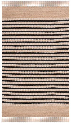 Safavieh Natural Handwoven Area Rug With Striped Design – Elegant Jute And Cotton Blend For Stylish Spaces Natural ,Black 70% Jute 30% Cotton Nfb325z-5