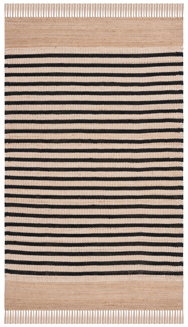 Safavieh Natural Handwoven Area Rug With Striped Design – Elegant Jute And Cotton Blend For Stylish Spaces Natural ,Black 70% Jute 30% Cotton Nfb325z-5