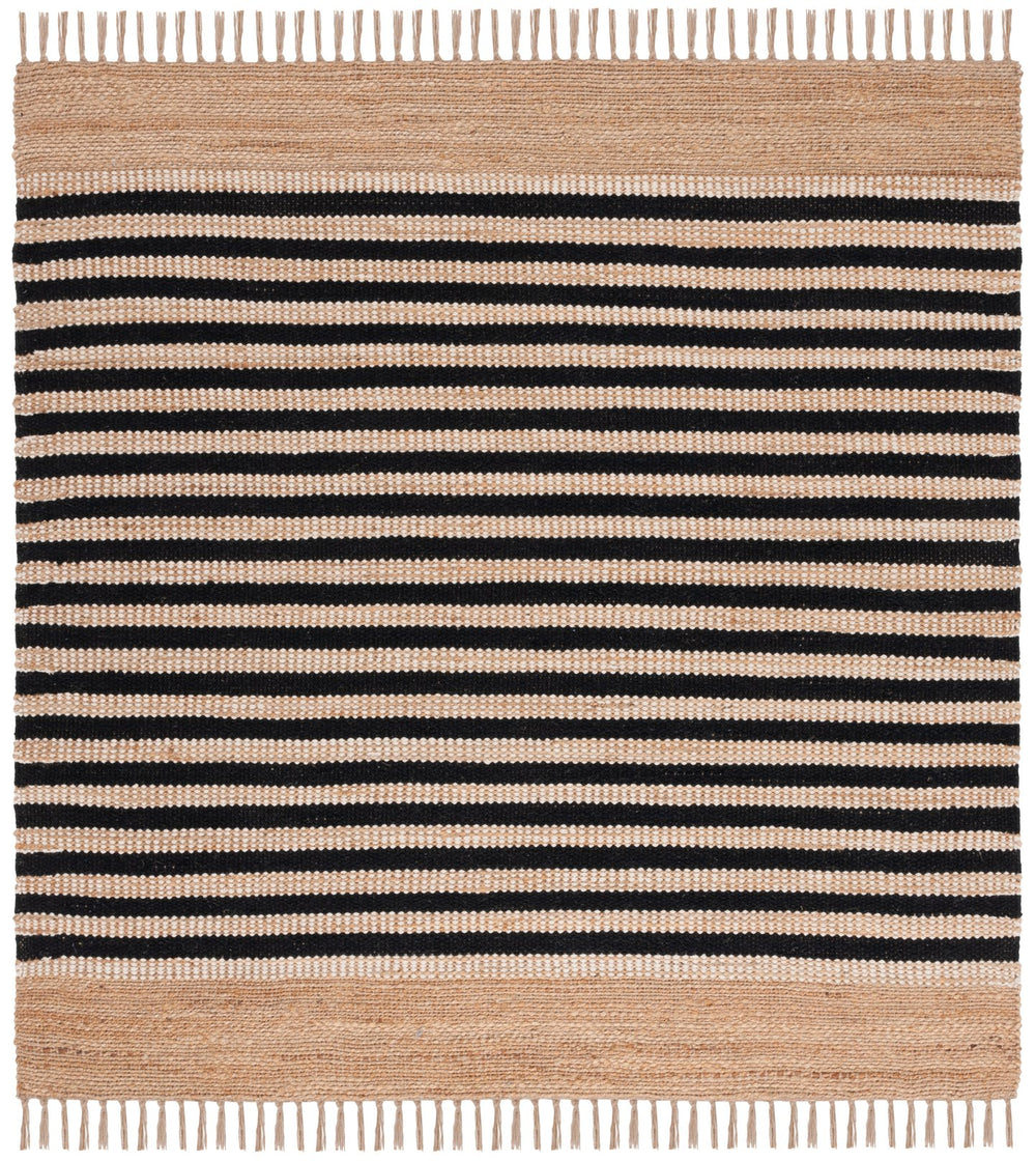 Safavieh Natural Handwoven Area Rug With Striped Design – Elegant Jute And Cotton Blend For Stylish Spaces Natural ,Black 70% Jute 30% Cotton Nfb325z-6sq