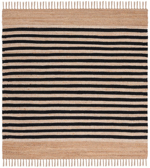 Safavieh Natural Handwoven Area Rug With Striped Design – Elegant Jute And Cotton Blend For Stylish Spaces Natural ,Black 70% Jute 30% Cotton Nfb325z-6sq