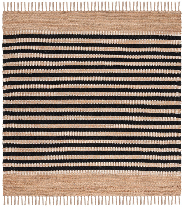 Safavieh Natural Handwoven Area Rug With Striped Design – Elegant Jute And Cotton Blend For Stylish Spaces Natural ,Black 70% Jute 30% Cotton Nfb325z-6sq