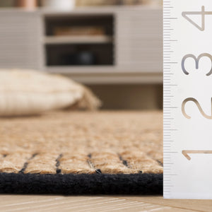 Safavieh Natural Handwoven Jute Runner Area Rug - Elegant Indian Craftsmanship For Timeless Home Décor Natural ,Black 60% Jute & 40% Cotton Nfb328z-5