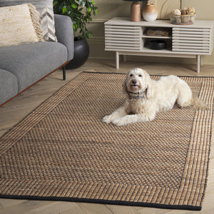 Safavieh Natural Handwoven Jute Runner Area Rug - Elegant Indian Craftsmanship For Timeless Home Décor Natural ,Black 60% Jute & 40% Cotton Nfb328z-5