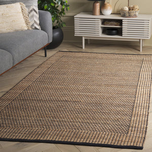 Safavieh Natural Handwoven Jute Runner Area Rug - Elegant Indian Craftsmanship For Timeless Home Décor Natural ,Black 60% Jute & 40% Cotton Nfb328z-5