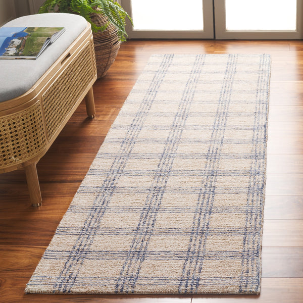 Safavieh Natural Fiber 426m Blue Beige Runner Rug - Hand-tufted, Stylish Plaid Design For Modern Spaces Blue ,Beige 50% Wool,30% Jute,20% Cotton Nfb426m-28