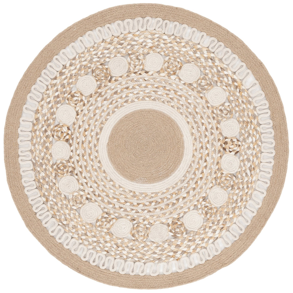 Safavieh Natural Handwoven Jute And Cotton Round Area Rug - Earthy Elegance For Your Home Décor And Comfort Natural ,Ivory 70% Jute & 30% Cotton Nfb526a-3r