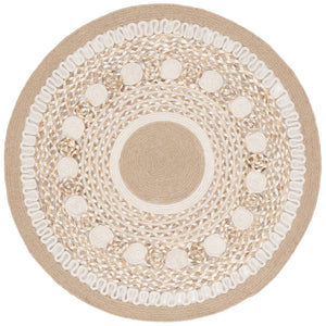 Safavieh Natural Handwoven Jute And Cotton Round Area Rug - Earthy Elegance For Your Home Décor And Comfort Natural ,Ivory 70% Jute & 30% Cotton Nfb526a-3r
