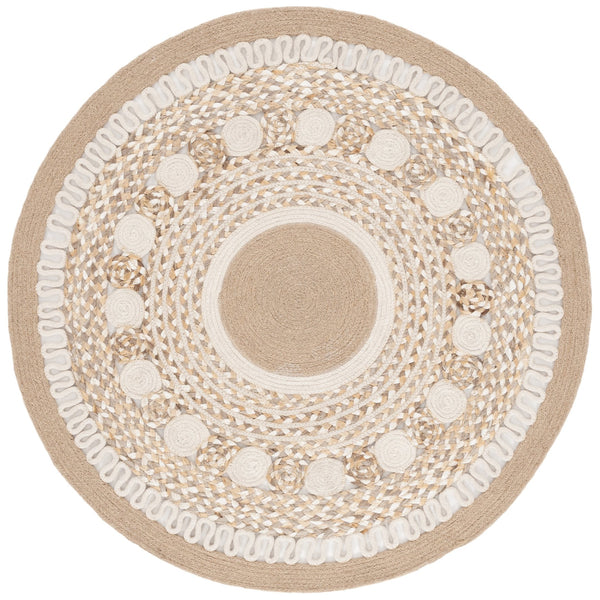 Safavieh Natural Handwoven Jute And Cotton Round Area Rug - Earthy Elegance For Your Home Décor And Comfort Natural ,Ivory 70% Jute & 30% Cotton Nfb526a-3r
