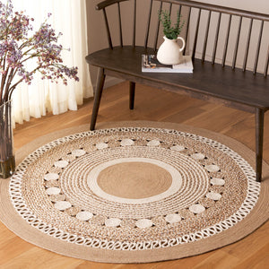 Safavieh Natural Handwoven Jute And Cotton Round Area Rug - Earthy Elegance For Your Home Décor And Comfort Natural ,Ivory 70% Jute & 30% Cotton Nfb526a-5r