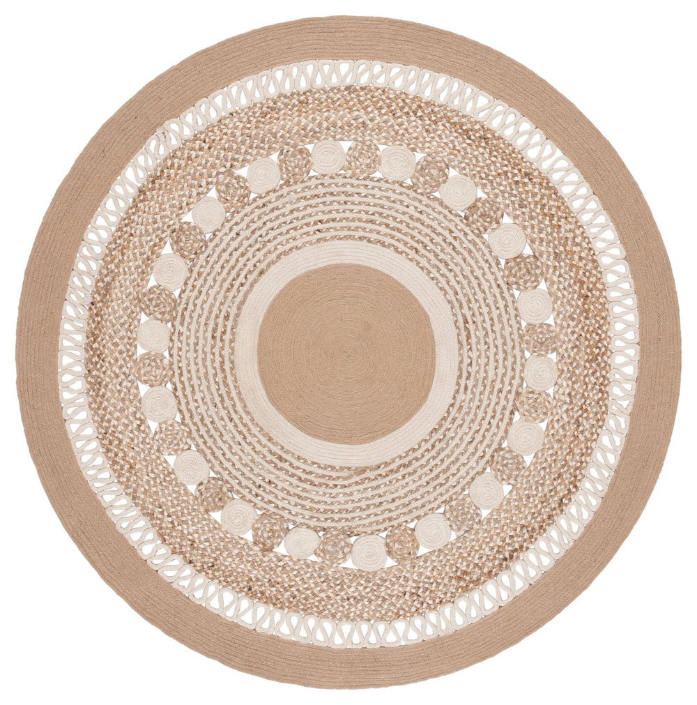 Safavieh Natural Handwoven Jute And Cotton Round Area Rug - Earthy Elegance For Your Home Décor And Comfort Natural ,Ivory 70% Jute & 30% Cotton Nfb526a-3r