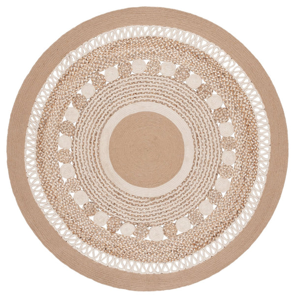 Safavieh Natural Handwoven Jute And Cotton Round Area Rug - Earthy Elegance For Your Home Décor And Comfort Natural ,Ivory 70% Jute & 30% Cotton Nfb526a-5r