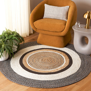 Safavieh Natural Handwoven Area Rug - Chic Round Design In Warm Brown And Elegant Ivory, 60% Jute Comfort Brown ,Ivory 60% Jute & 40% Cotton Nfb527t-5r