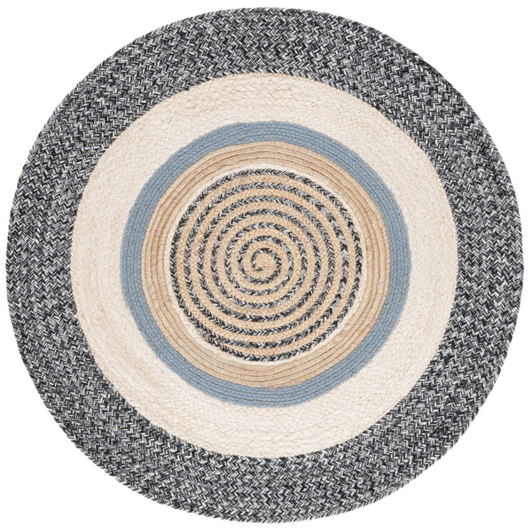 Safavieh Natural Handwoven Area Rug - Chic Round Design In Warm Brown And Elegant Ivory, 60% Jute Comfort Black ,Ivory 60% Jute & 40% Cotton Nfb527z-3r