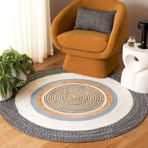 Safavieh Natural Handwoven Area Rug - Chic Round Design In Warm Brown And Elegant Ivory, 60% Jute Comfort Black ,Ivory 60% Jute & 40% Cotton Nfb527z-5r