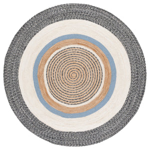Safavieh Natural Handwoven Area Rug - Chic Round Design In Warm Brown And Elegant Ivory, 60% Jute Comfort Black ,Ivory 60% Jute & 40% Cotton Nfb527z-5r