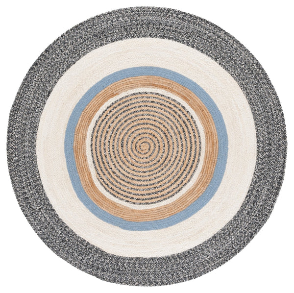Safavieh Natural Handwoven Area Rug - Chic Round Design In Warm Brown And Elegant Ivory, 60% Jute Comfort Black ,Ivory 60% Jute & 40% Cotton Nfb527z-5r
