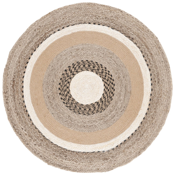 Safavieh Natural Handwoven Jute Area Rug - Elegant Round Design For Earthy Sophistication In Any Space Natural ,Grey 95% Jute & 5% Cotton Nfb537f-3r