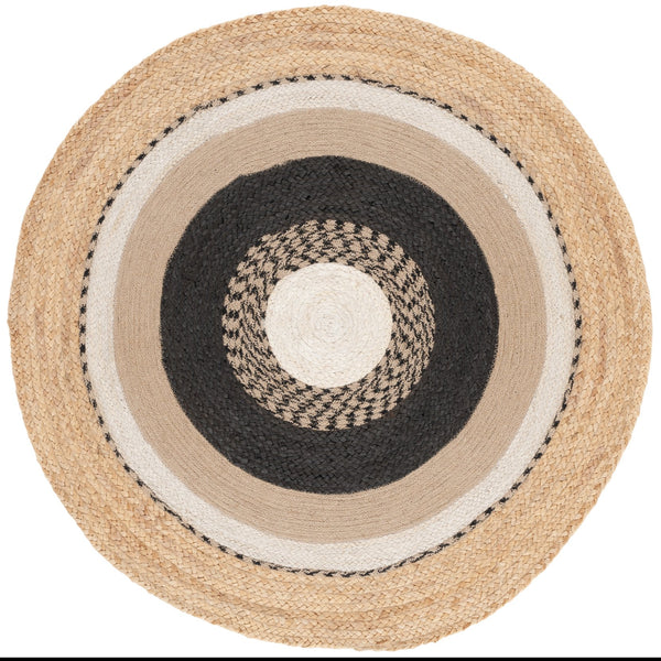 Safavieh Natural Handwoven Round Area Rug - Chic 3' X 3' Design In Earthy Hues For A Stylish Home Décor Upgrade Natural ,Black 95% Jute & 5% Cotton Nfb538z-3r