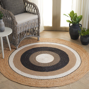 Safavieh Natural Handwoven Round Area Rug - Chic 3' X 3' Design In Earthy Hues For A Stylish Home Décor Upgrade Natural ,Black 95% Jute & 5% Cotton Nfb538z-5r