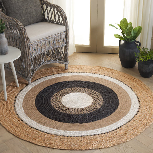 Safavieh Natural Handwoven Round Area Rug - Chic 3' X 3' Design In Earthy Hues For A Stylish Home Décor Upgrade Natural ,Black 95% Jute & 5% Cotton Nfb538z-5r