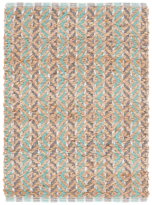 Safavieh Natural Fiber Area Rug - Handcrafted Teal And Jute Home Decor For Cozy Modern Living Spaces Natural ,Teal 80% Jute,20% Cotton Nfb661j-4