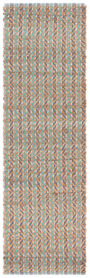 Safavieh Natural Fiber Runner Rug - Bohemian Elegance In Eco-friendly Jute And Cotton For Your Home Decor Natural ,Teal 80% Jute,20% Cotton Nfb661j-28