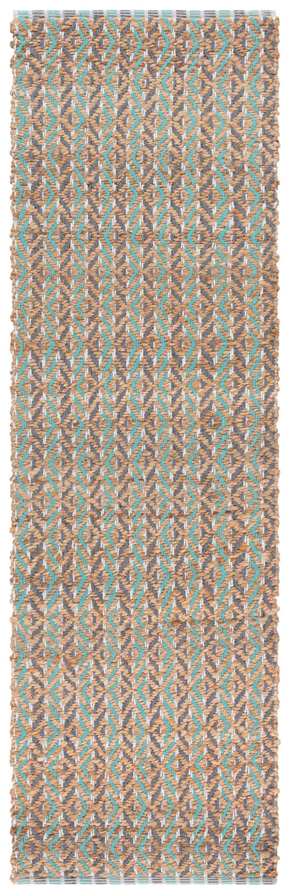 Safavieh Natural Fiber Runner Rug - Bohemian Elegance In Eco-friendly Jute And Cotton For Your Home Decor Natural ,Teal 80% Jute,20% Cotton Nfb661j-28