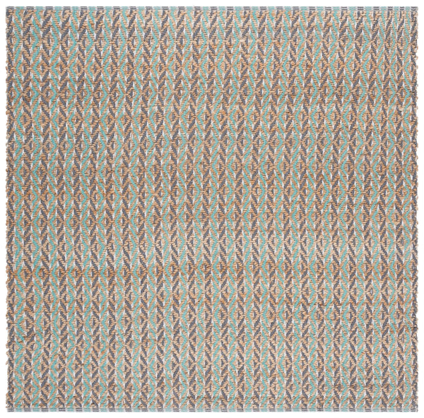 Safavieh Natural Fiber Runner Rug - Bohemian Elegance In Eco-friendly Jute And Cotton For Your Home Decor Natural ,Teal 80% Jute,20% Cotton Nfb661j-7sq