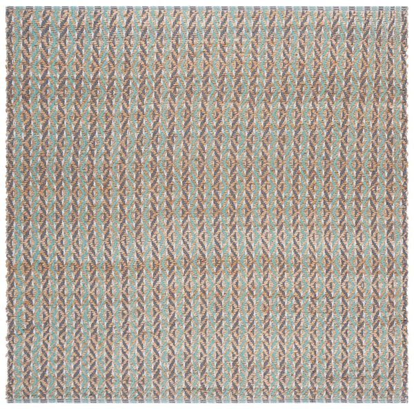 Safavieh Natural Fiber Area Rug - Handcrafted Teal And Jute Home Decor For Cozy Modern Living Spaces Natural ,Teal 80% Jute,20% Cotton Nfb661j-4