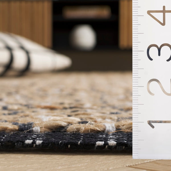 Safavieh Natural Fiber Area Rug - Handcrafted Teal And Jute Home Decor For Cozy Modern Living Spaces Natural ,Black 80% Jute,20% Cotton Nfb661z-9