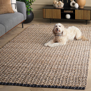 Safavieh Natural Fiber Area Rug - Handcrafted Teal And Jute Home Decor For Cozy Modern Living Spaces Natural ,Black 80% Jute,20% Cotton Nfb661z-9