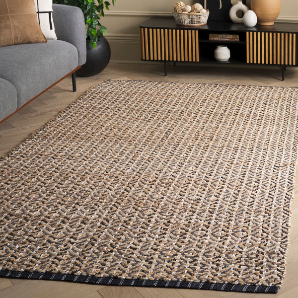 Safavieh Natural Fiber Area Rug - Handcrafted Teal And Jute Home Decor For Cozy Modern Living Spaces Natural ,Black 80% Jute,20% Cotton Nfb661z-9