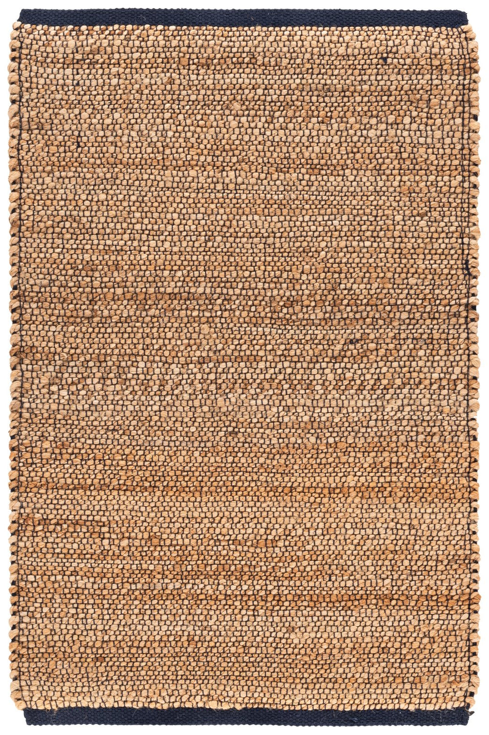 Safavieh Natural Handcrafted Jute-Cotton Round Rug In Natural & Navy — Low-Profile Flatweave, Durable Texture 7'-0" x 7'-0" NFB662N-7R