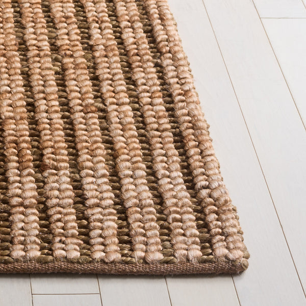 Safavieh Natural Handwoven Jute Rug In Subtle Green & Neutral Stripes — Durable Coastal Contemporary Accent 6'-0" x 9'-0" NFB781Y-6