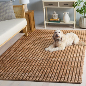 Safavieh Natural Handwoven Jute Rug In Subtle Green & Neutral Stripes — Durable Coastal Contemporary Accent 6'-0" x 9'-0" NFB781Y-6