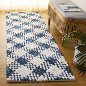 Safavieh Natural Handwoven Wool-Cotton Area Rug In Navy & Ivory — Low-Profile, Durable, Artisanal Texture 9'-0" x 12'-0" NFC105N-9